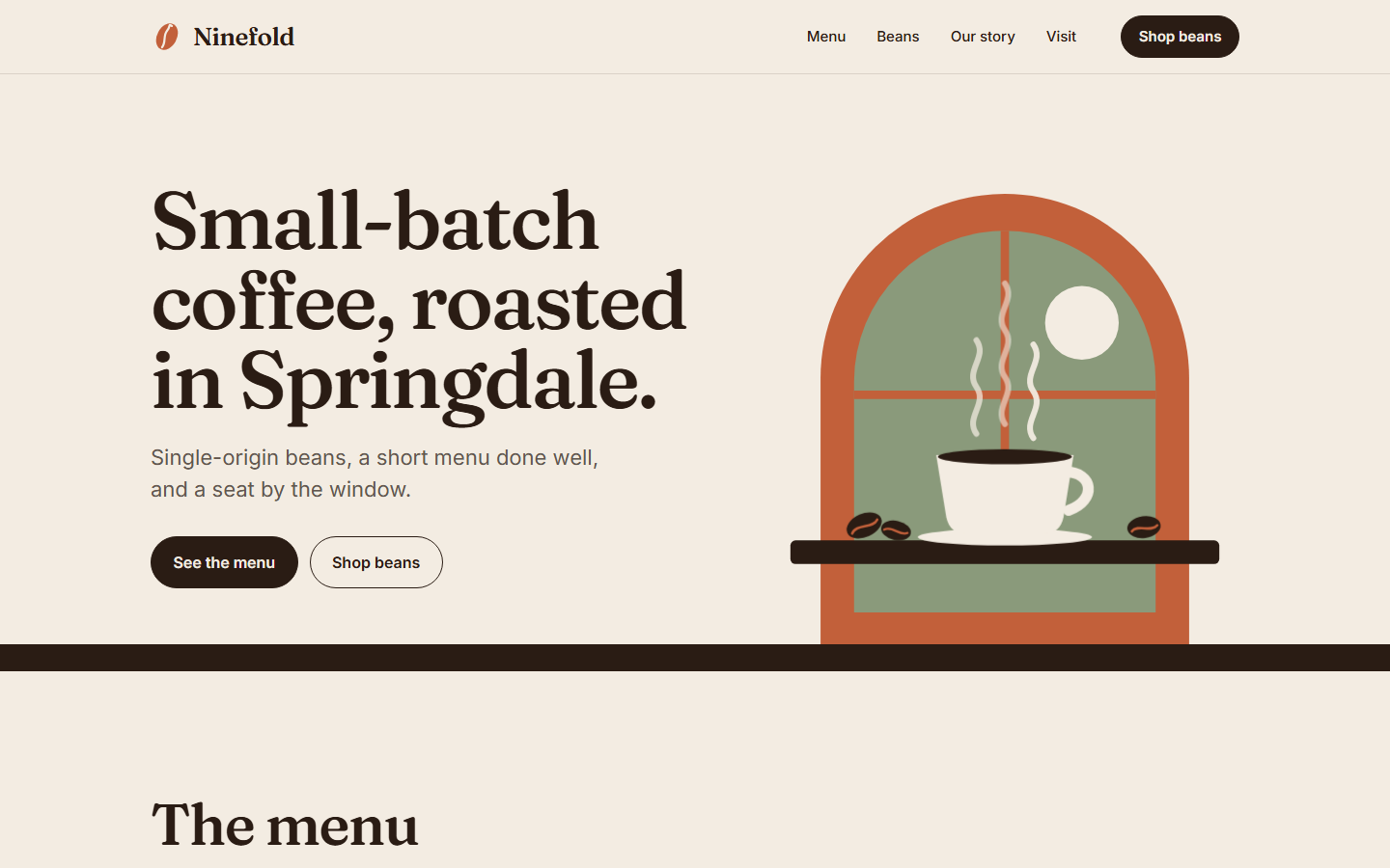 The JNVSTS concept homepage for Ninefold Coffee